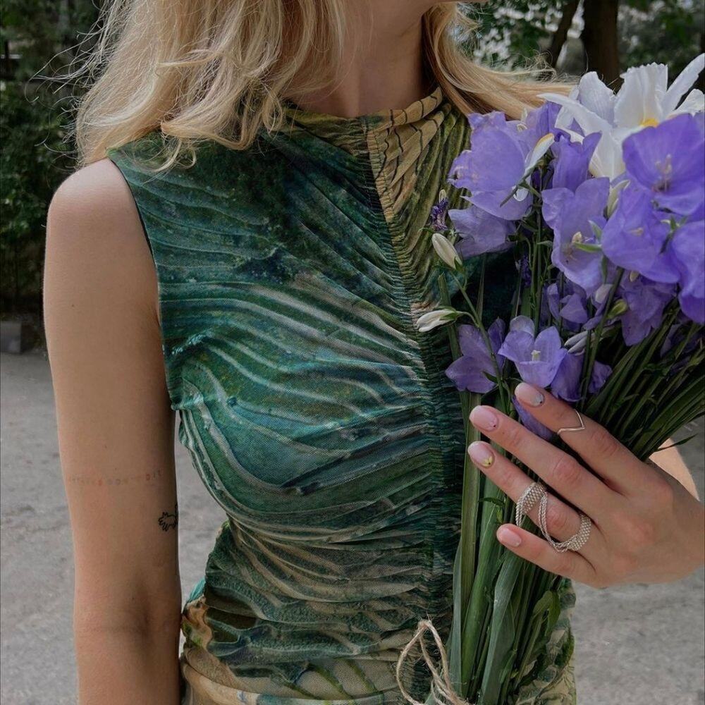 ZARA PRINTED TULLE DRESS GREEN - Picture 15 of 16